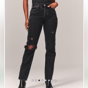 Abercrombie curve love high rise dad jean. V waist. Button fly. Black wash.
